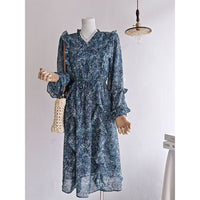 Women's Elegant V-neck Blue Floral Dress