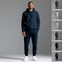 Men's Solid Color Long-sleeve Long Pants Hooded Sportswear Set