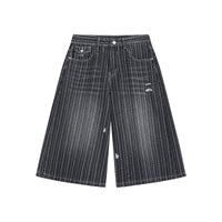 Workwear Striped Capri Denim Shorts