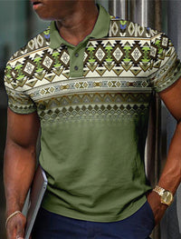 Pattern Button Short Sleeved Polo Shirt