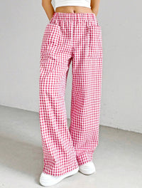 Womens Striped Plaid Printed Wide-Leg Pants