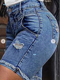 Women's Plus Size Ripped Denim Shorts High Stretch