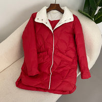 Women's Mid-length White Duck Down Retro Loose Xiangyun Stand Collar Coat