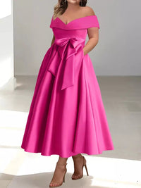 Satin Gown New Style Banquet Dress Off-shoulder Midi Length