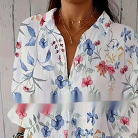 Digital Printing Women's Fashion Plus Size Lapel Long Sleeve Shirt