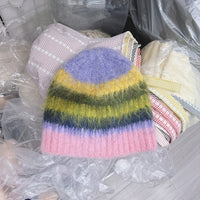 Striped Knitted Fisherman Hat Women's Autumn And Winter Warm Earlap Woolen Hat