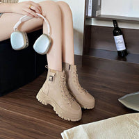 Women's Soft Leather High-top Shoes Thick-soled British Style Booties