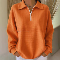 Turn-down Collar Pullover Drop Shoulder Half-zip Waffle Long Sleeve Women's POLO Top