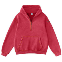 Mens Solid-Color Zip-Up Casual Loose Long-Sleeve Hoodie