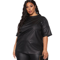 Solid Color Leather Short Sleeve Fashion Slim Pants Casual Suit