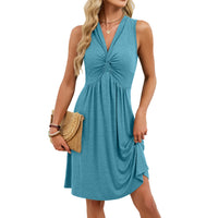 Solid-color Sleeveless V-neck Dress For Women