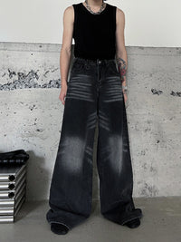 Spring And Autumn Washed Jeans Men's Loose Wide-leg Pants