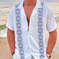 Printing Lapel Cardigan Casual Short Sleeve