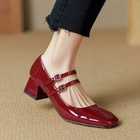 Womens Red Low-heeled Peep-toe Pumps