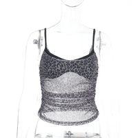 New Sexy Mesh Leopard-Print Fake Two-Piece Camisole Top