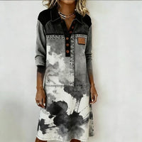 Womens Crew-Neck Pocketed Fashionable Elegant Contrast-Piece Joint Dress