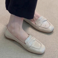 Women's Flat All-match Square Toe French Leather Shoes