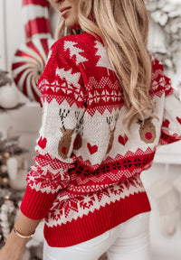 Elk Jacquard Long Sleeve Christmas Sweater