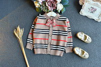 Girls Sweater Knit Striped Pleated Skirt Set