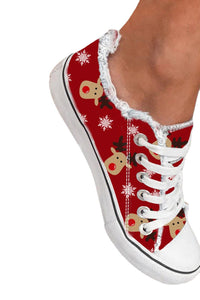 European And American Christmas Foreign Trade WISH Amazon Ebay Red New Style Christmas Elk Casual Flat Canvas Shoes For Women