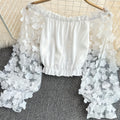 Floral Fairy Mesh-Patchwork Chiffon Blouse