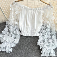 Floral Fairy Mesh-Patchwork Chiffon Blouse