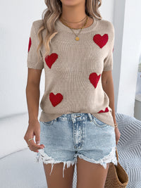 Women S Casual Color Block Heart Short Sleeve Knit Valentine S Top