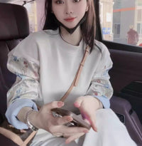 New Chinese-style Color-block Embroidered Crewneck Long-sleeve Hoodie