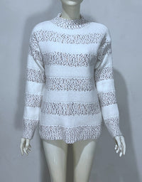 Embroidered Jacquard Pullover Loose Bottoming Shirt Mock Neck Sweater Coat