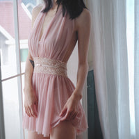 Nightdress Women's Mesh See Through Halterneck