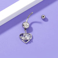 New Simple Inlaid Zircon Peach Heart Belly Button Ring