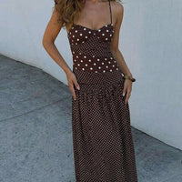 Womens Sexy Neck-Strap Polka-Dot Retro Ruffled Elegant Polka-Dot Dress