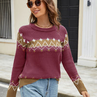 Wishebay Autumn And Winter Leisure Loose Mohair Sweater Round Neck Pullover Jacquard Women's