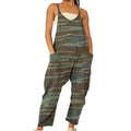 Womens Printed Zippered Patch-Pocket Jumpsuit With Straps