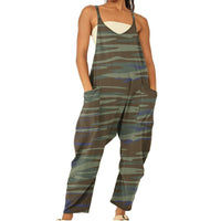 Womens Printed Zippered Patch-Pocket Jumpsuit With Straps