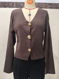 High-end Short Knitted Cardigan Slim Slimming Metal Buckle Sweater For Women