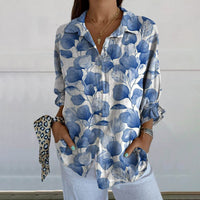Women's Long-sleeved Button Shirt Solid Color Floral Button