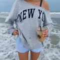 Women's Simple Letter Print Off-shoulder Long Sleeve Sweater
