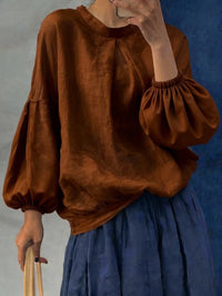 Fashionable Solid-color Long-sleeve Crew-neck Pullover Shirt
