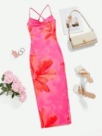 Fashionable Resort Beach Dress, Slim-Fit Printed Sleeveless Slip Dress