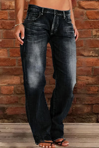 Floral-bud High-waist Raw-edge Jeans For Women