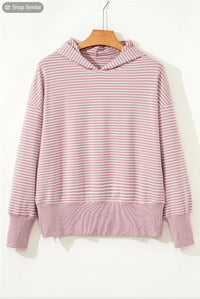 Striped Thumb Hole Side Seam Off-shoulder Loose Hoodie