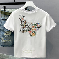 Butterfly Embroidered Crew-Neck T-Shirt For Men