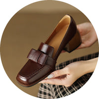 Elegant And Sophisticated Soft Cowhide Commuter Shoes With A Chunky Mid Heel