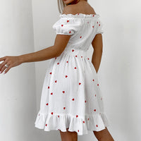 Off-shoulder Heart-print Floral Cardigan With Ruffled Hem Pure Cotton Womens Loungewear Nightgown