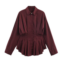 Womens Designer All-Season Long-Sleeve Pleated Poplin Shirt