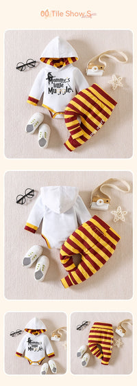 Long Sleeve Hooded Top Striped Trousers Rompers Jumpsuit Suit
