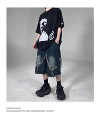 American Retro Frayed Five-pointed Star Denim Shorts Loose