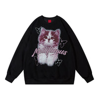 Kitten Animal Print Loose Round Neck Sweater