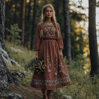 Printed Women's Long Sleeve V-neck Dress